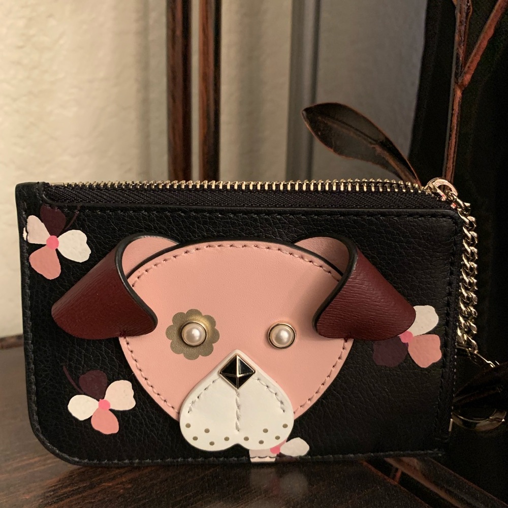 Medium l-zip card holder key chain Kate spade pup - Picture 1 of 6